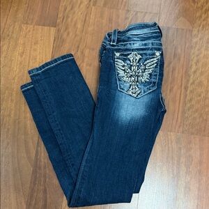Miss Me Dark Blue Jeans with Silver Embellishments